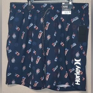 Hurley Men's Volley Swim Shorts Comfort Liner Reflective Logo Navy Blue Size L